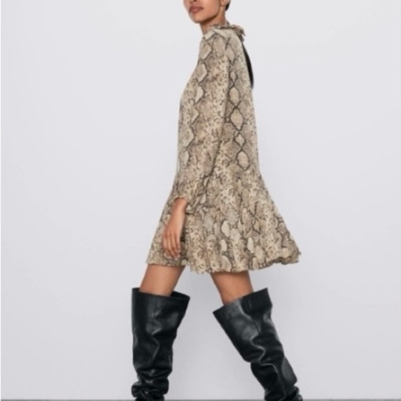 Zara Snake Print Chiffon Long Sleeve Dress - Picture 10 of 11